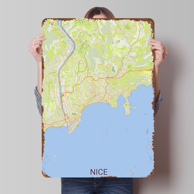 Retro Gaming France - Map of Nice France Printed Poster